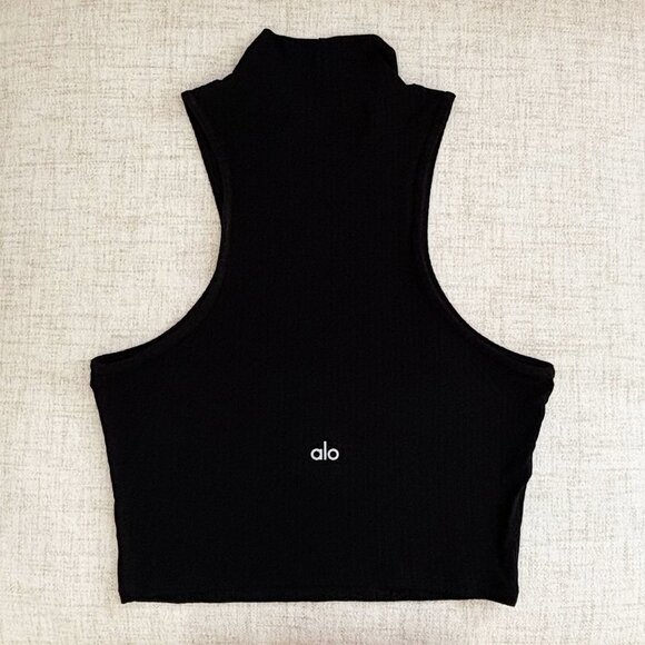alo Black Ribbed Sea Coast Cropped Turtleneck Tank size Small - Picture 6 of 10
